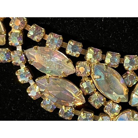 Vintage Irredescent Rhinestone Necklace & Clip On Earrings Set - Picture 5 of 15